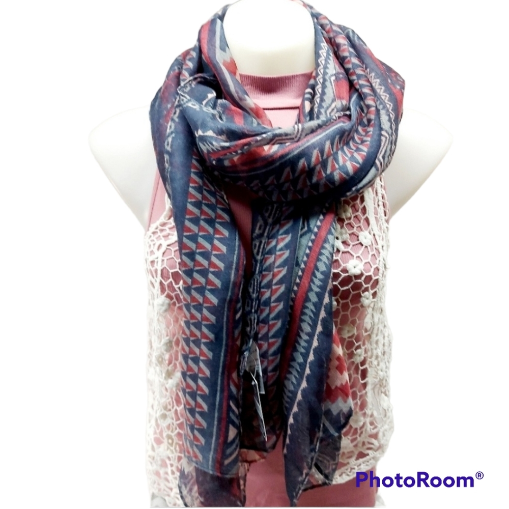 * Womens scarf 64" X 30" aztec print semi sheer neck scarf